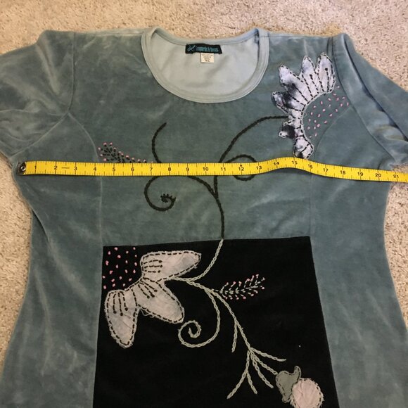 Sage Leopards & Roses Soft Terry Flower Embroidered Velour Sweater - Picture 11 of 15